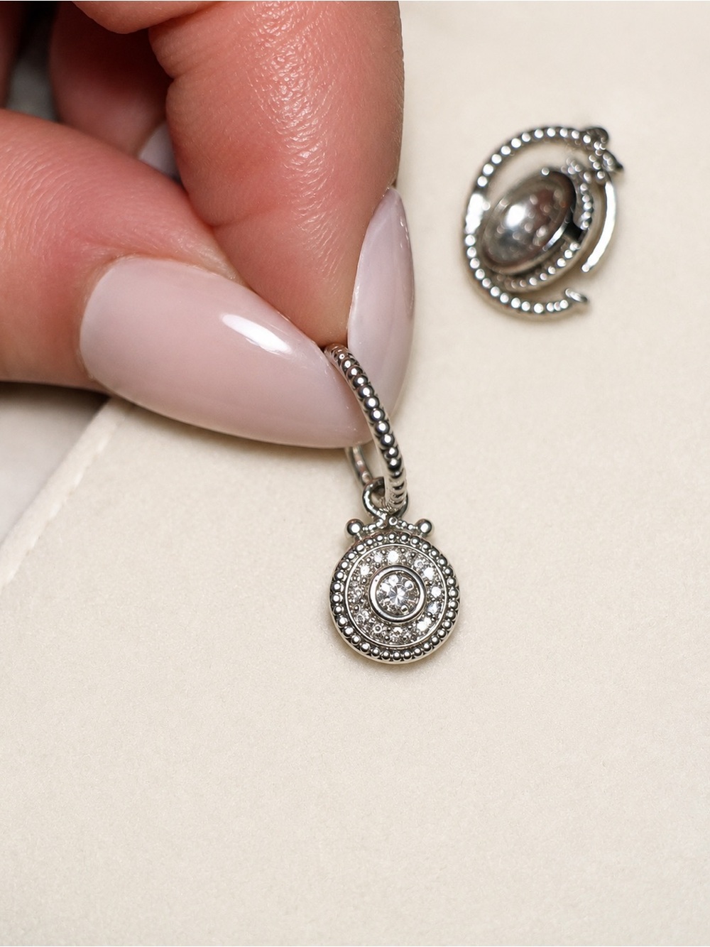 REAL White Gold  Twist Hoop Drop Earrings with Diamond Halo Discs - - Picture 2 of 6